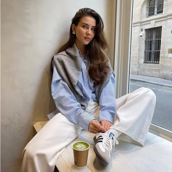 White Fox Boutique Always About Us Striped Button Up Shirt Light Blue Size S/M - Picture 3 of 15